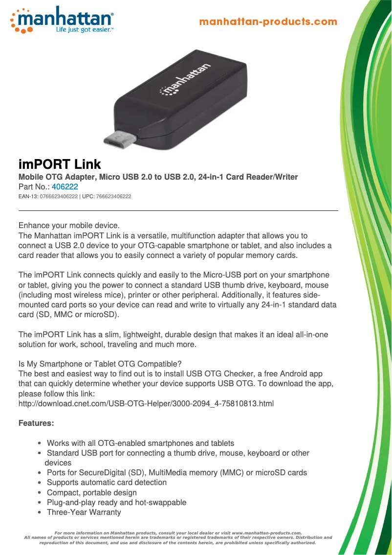 Page 1 of the manual Technical Sheet Manhattan 406222