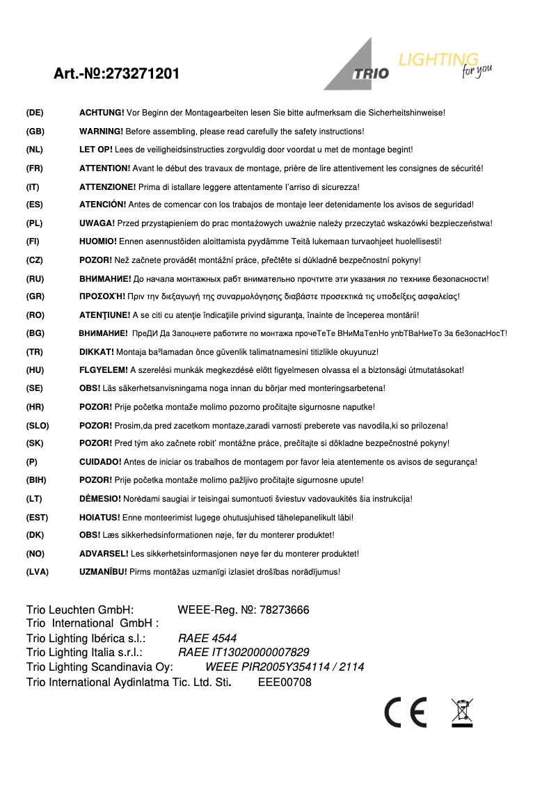 Page 1 of the manual User Manual Trio Lighting Simeo 273271201