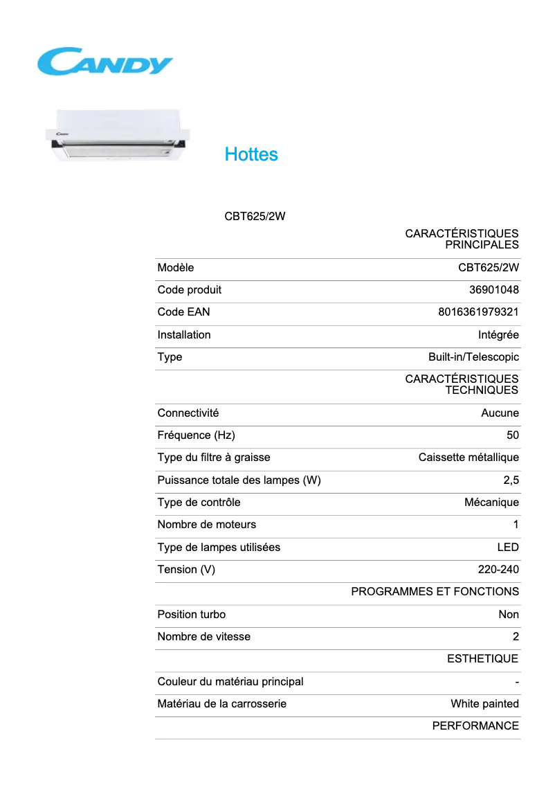 First page image of the manual for CBT625/2W