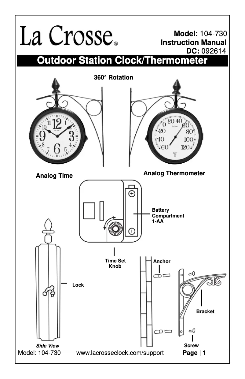 Page 1 of the manual User Manual La Crosse Technology 104-730