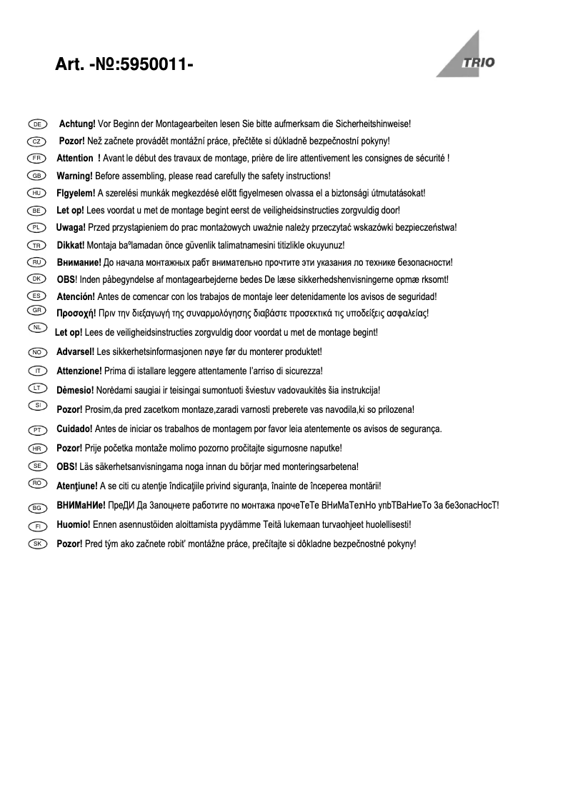 Page 1 of the manual User Manual Trio Lighting Rey 5950011-07