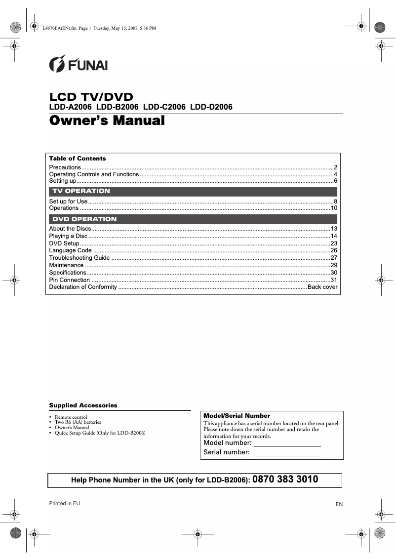 Image de la première page du manuel de l'appareil LDD-C2006