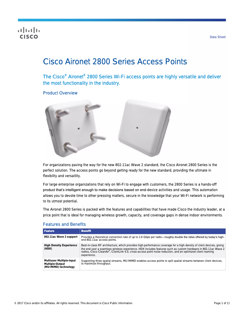 Page 1 de la notice Manuel utilisateur Cisco Aironet 2800E