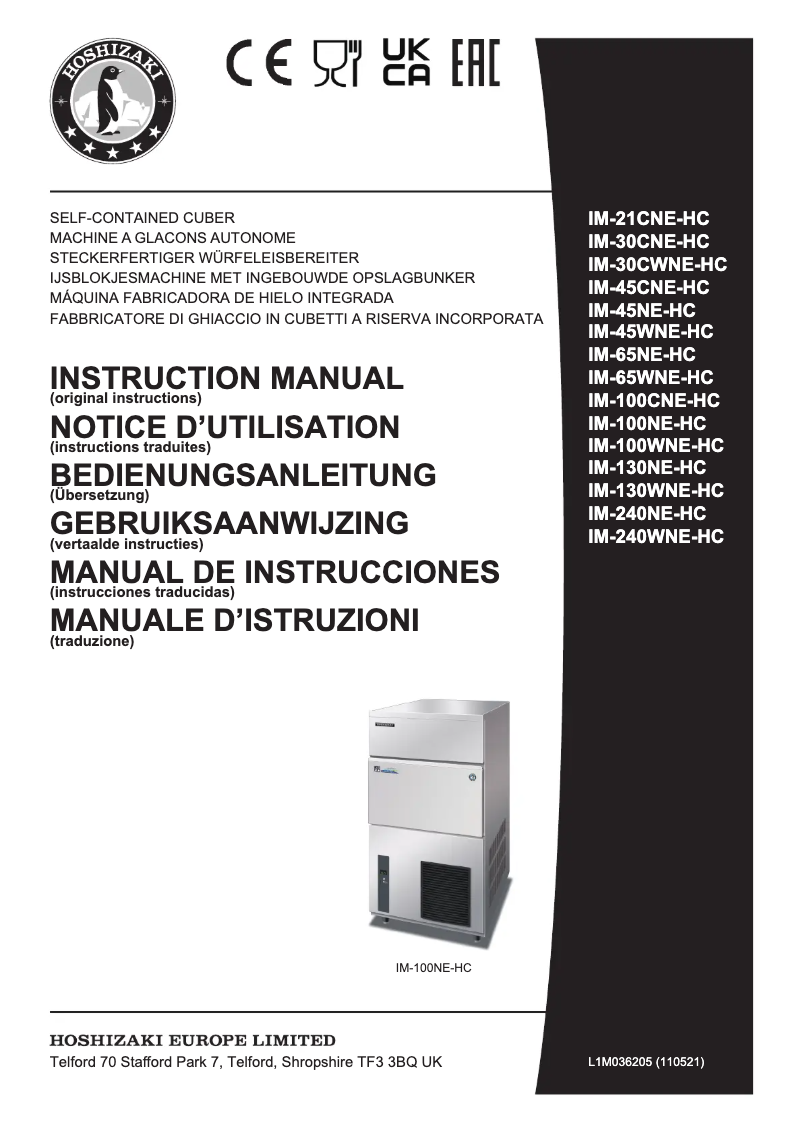 Page 1 of the manual User Manual Hoshizaki IM-130WNE-HC