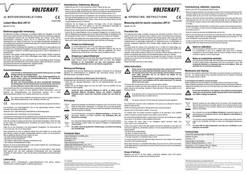 First page image of the manual for LWT-01