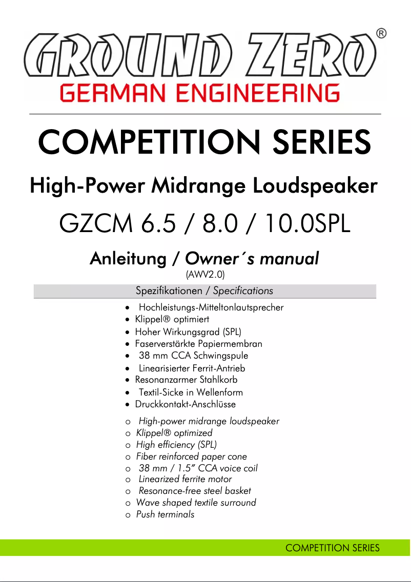 First page image of the manual for GZCM 8.0SPL