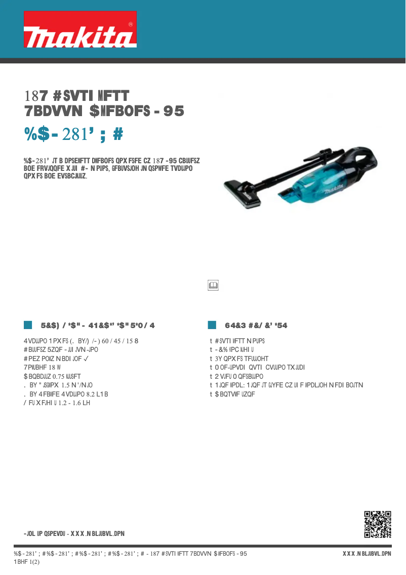Page 1 of the manual Technical Sheet Makita DCL281FZB