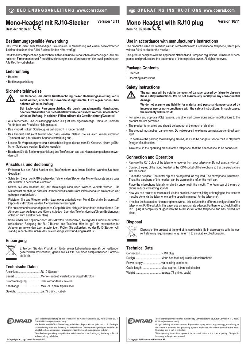 Page 1 of the manual User Manual BaseTech KJ-97