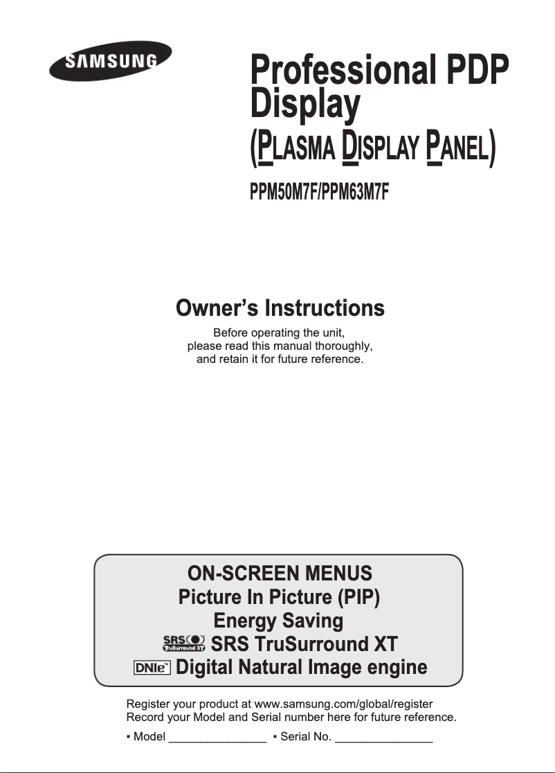 Page 1 of the manual User Manual Samsung PPM63M7F