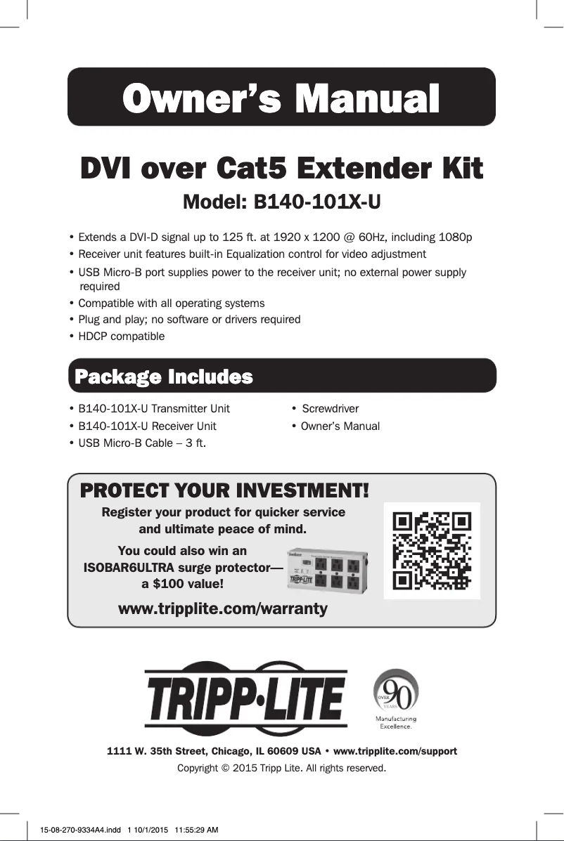 First page image of the manual for B140-101X-U