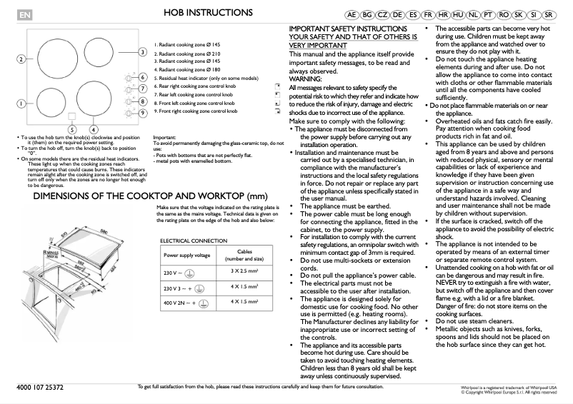 Page 1 of the manual Instructions / Assembly Whirlpool AKM 9010/NE