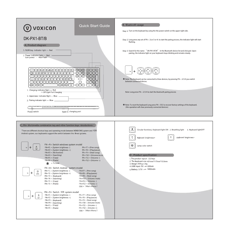 First page image of the manual for DK-PX1-BT