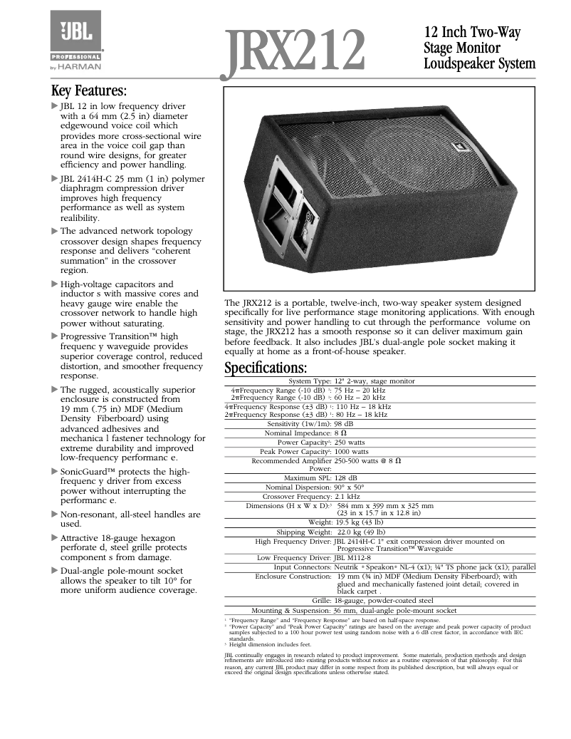 First page image of the manual for JRX212