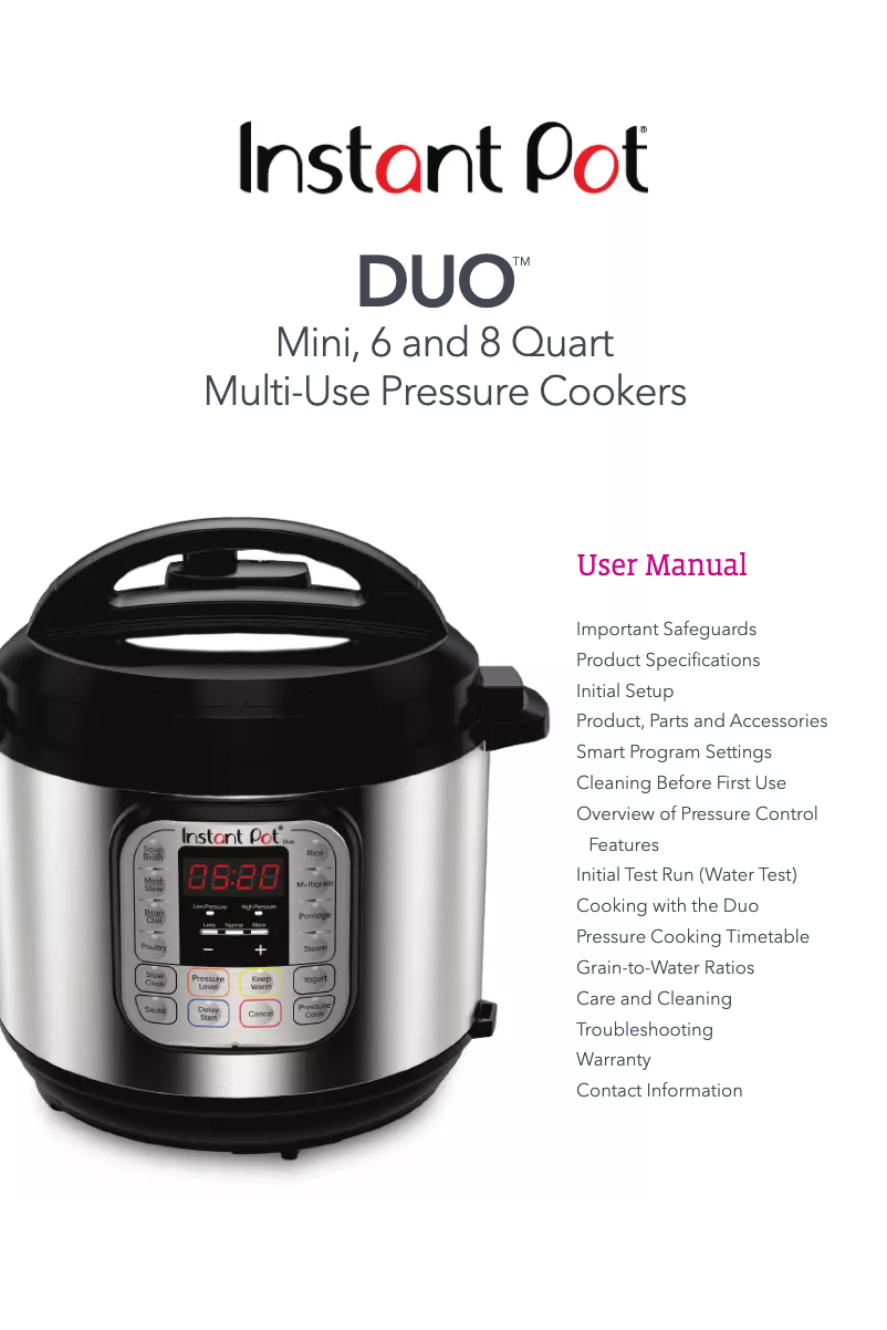 Page 1 of the manual User Manual Instant Pot Duo