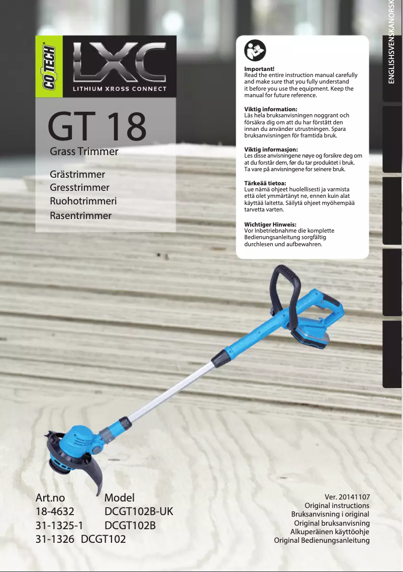 First page image of the manual for GT 18