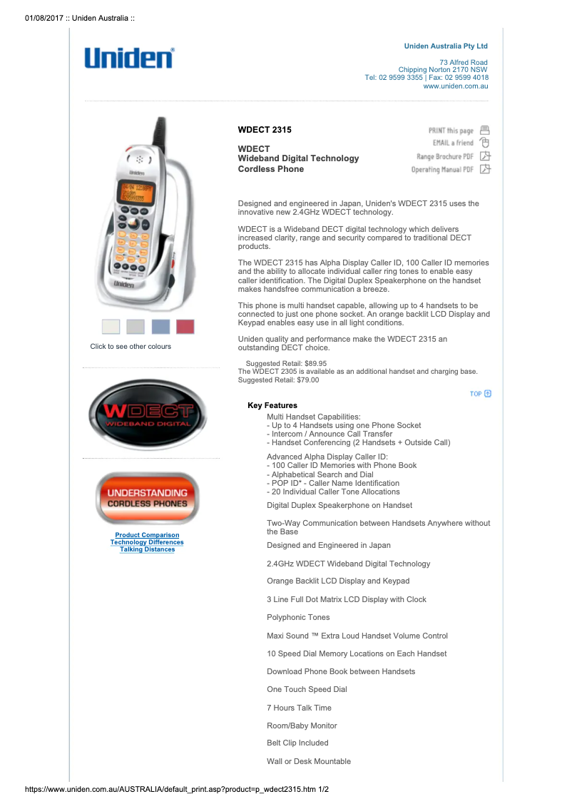 Page 1 of the manual User Manual Uniden WDECT 2315