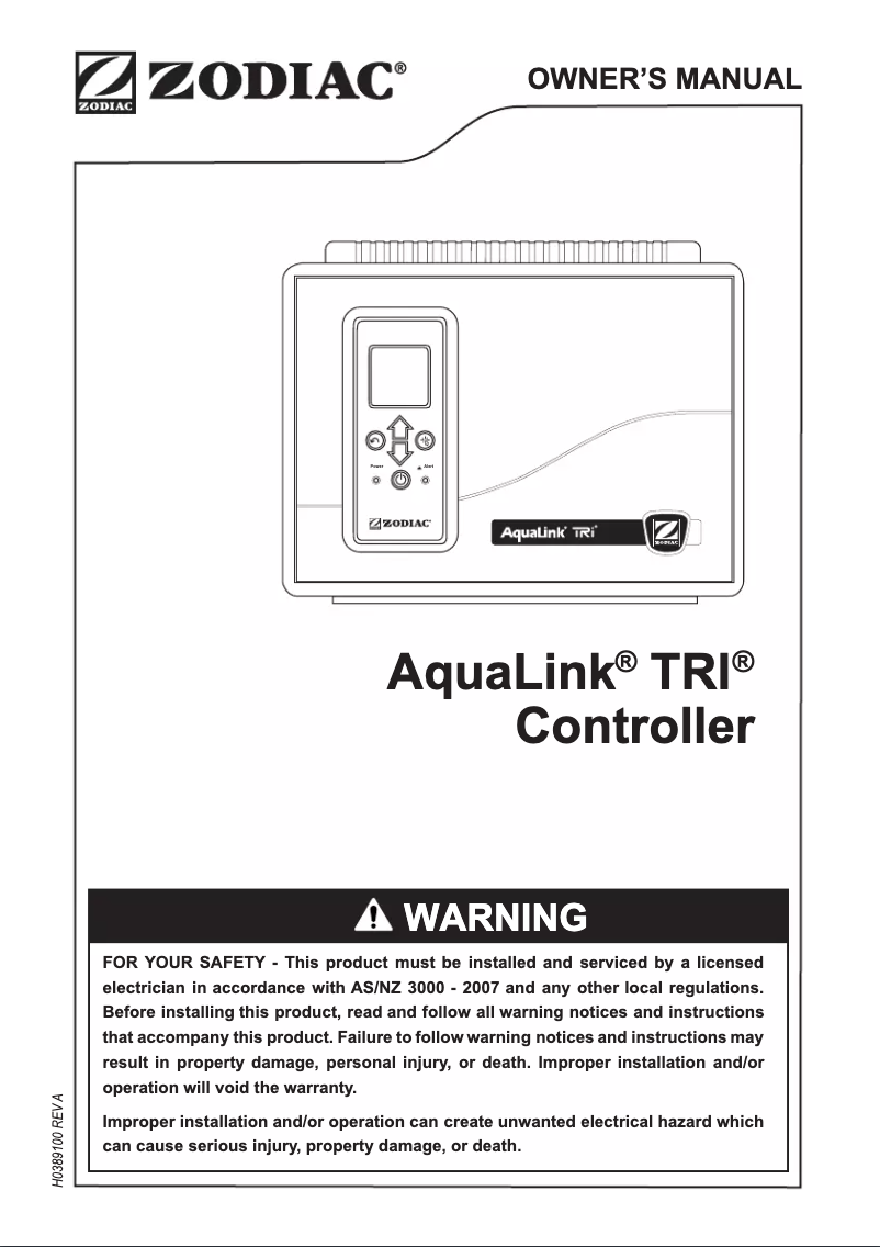 First page image of the manual for AquaLink TRi