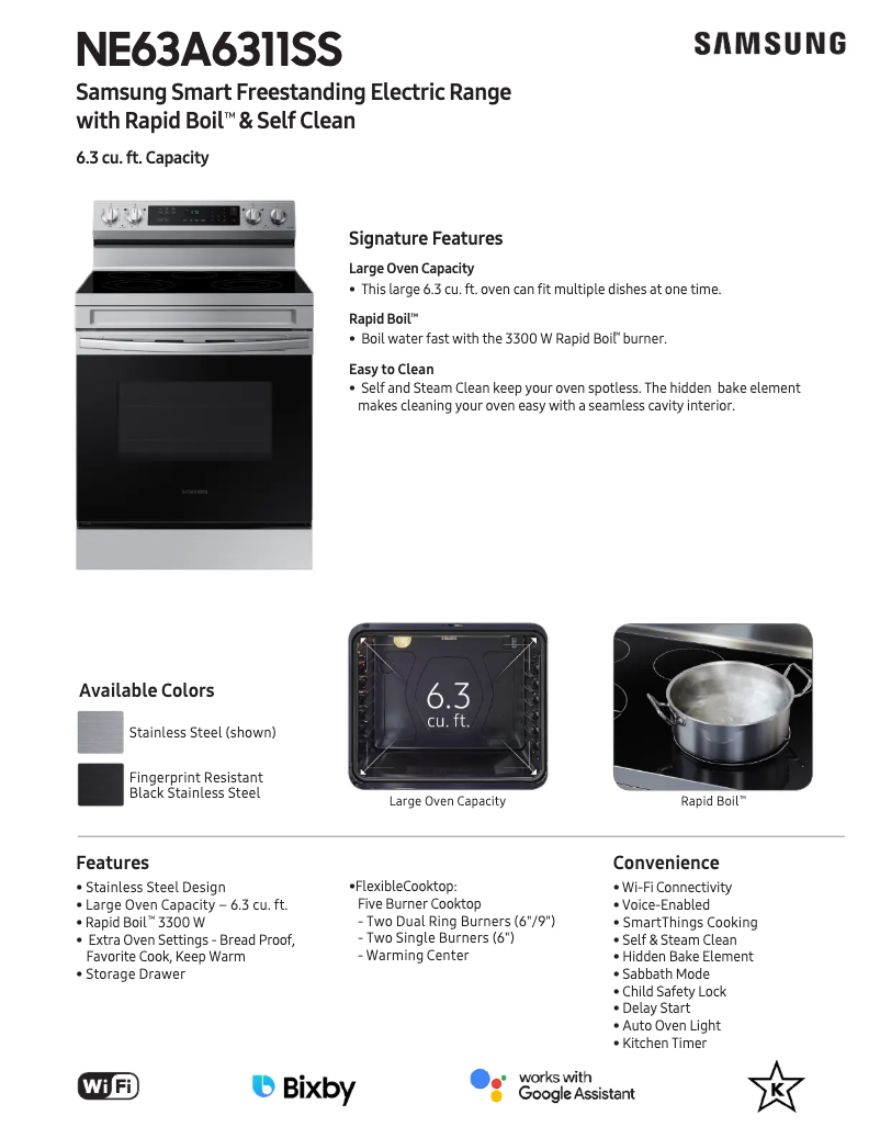 Page 1 of the manual Technical Sheet Samsung NE63A6311SS