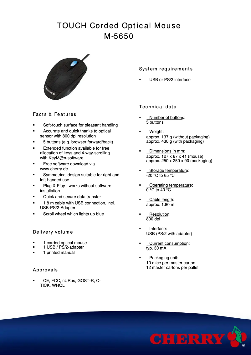 Page 1 of the manual Technical Sheet Cherry eVolution TOUCH