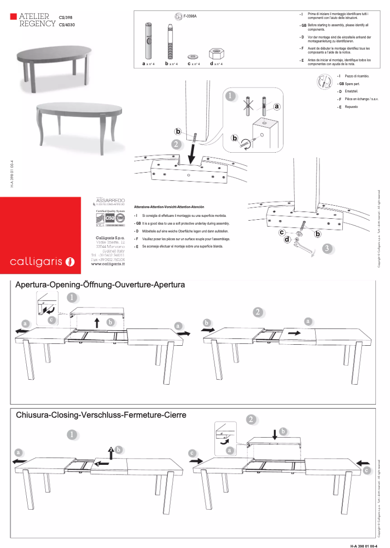 Page 1 of the manual User Manual Calligaris .com REGENCY