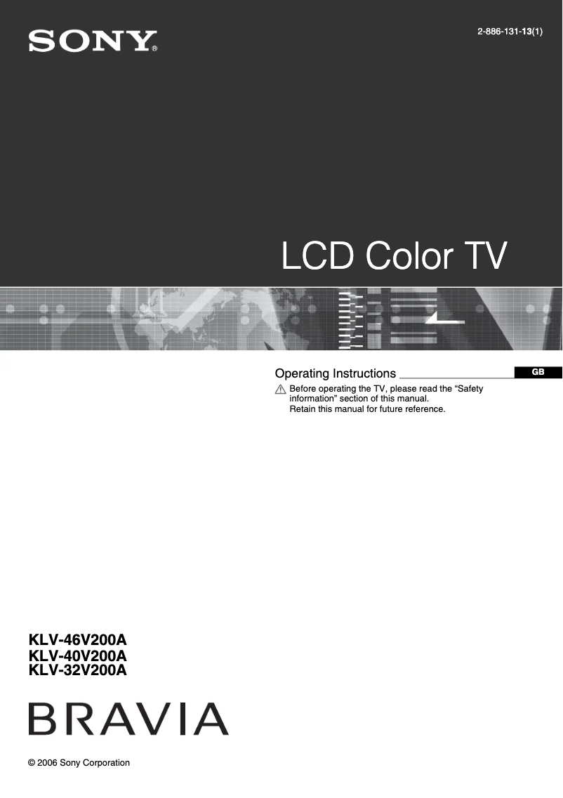 Page 1 of the manual User Manual Sony Bravia KLV-32V200A