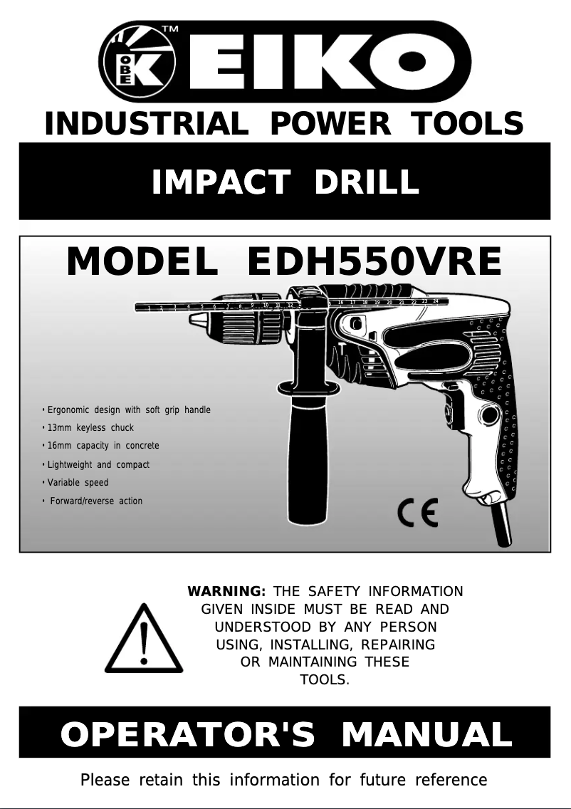 First page image of the manual for EDH550VRE