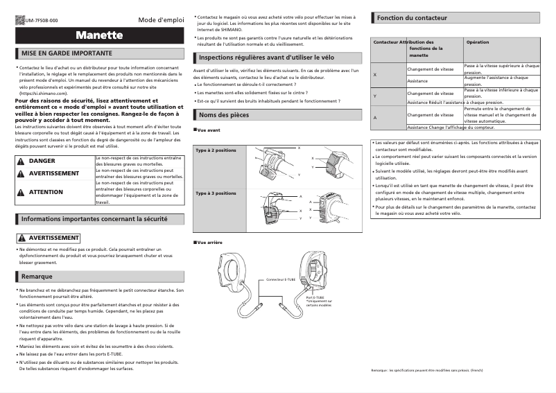 Page 1 of the manual User Manual Shimano SW-E6010-L