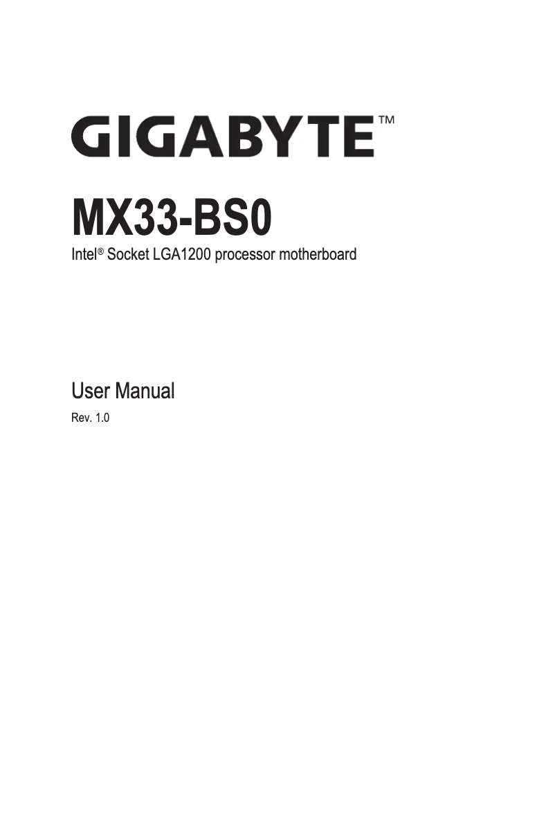 Page 1 of the manual User Manual Gigabyte MX33-BS0
