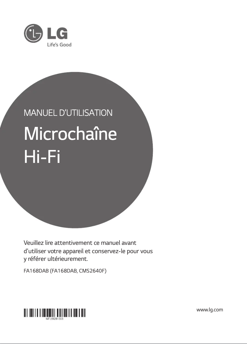 First page image of the manual for FA168DAB