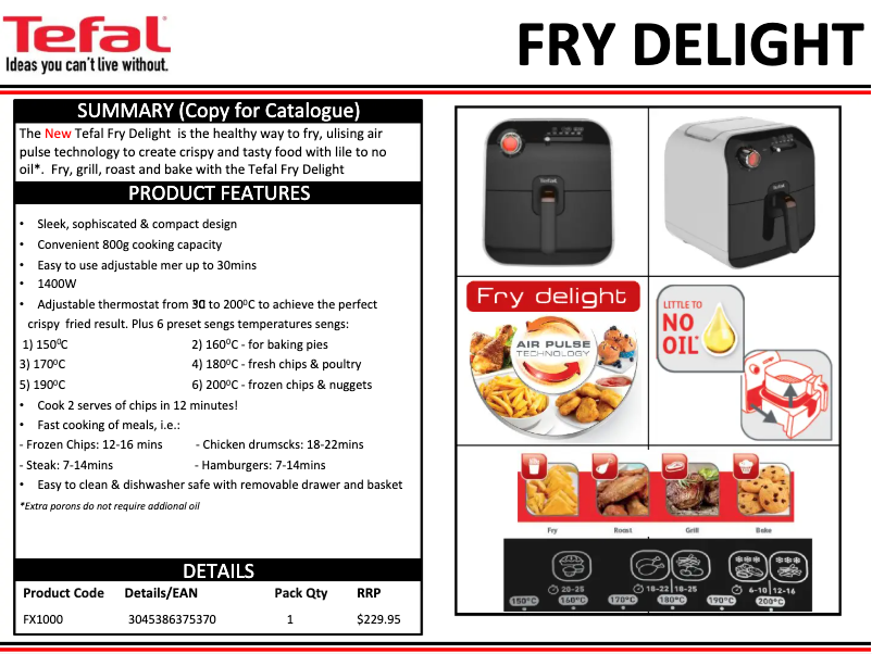 First page image of the manual for Fry Delight FX1000