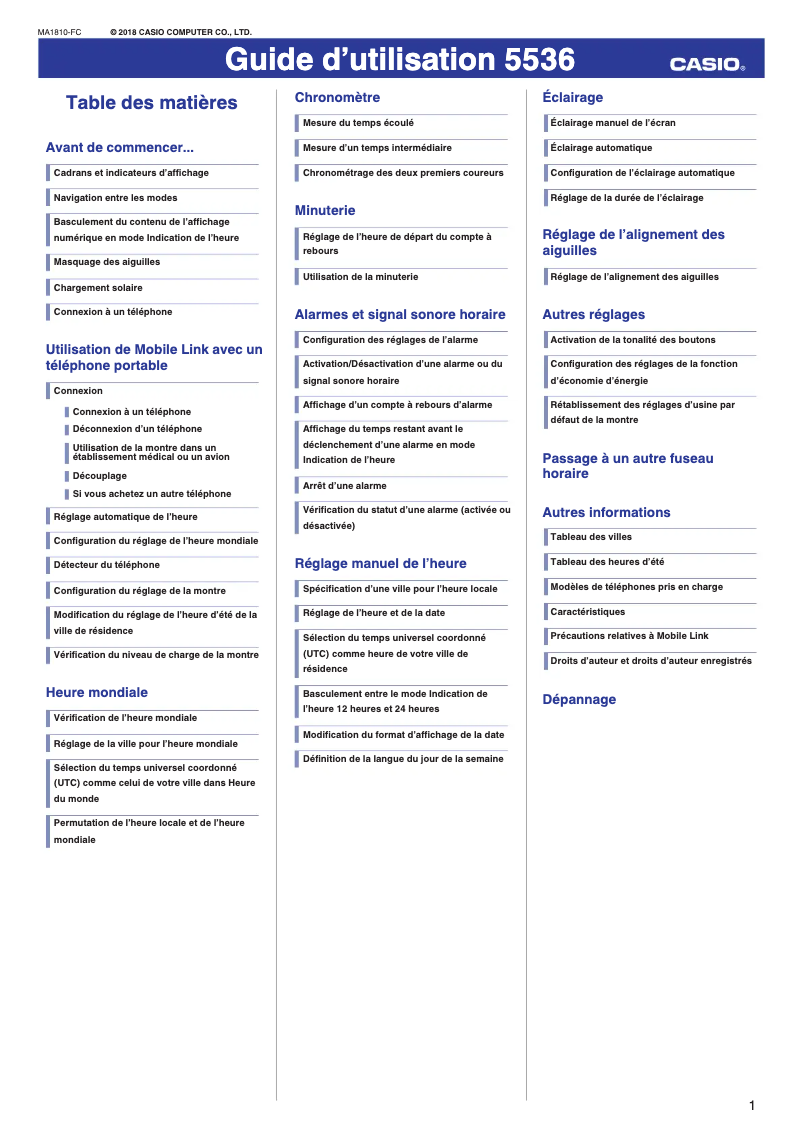 Page 1 of the manual User Manual Casio 5536