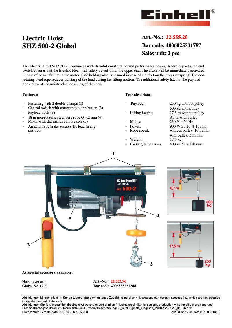 First page image of the manual for SHZ 500-2