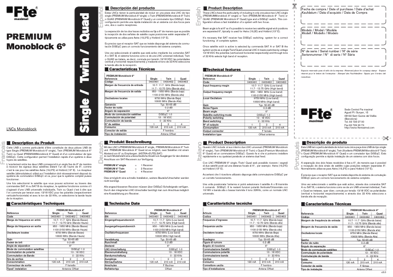 Page 1 of the manual User Manual Fte maximal Premium Monoblock 6º