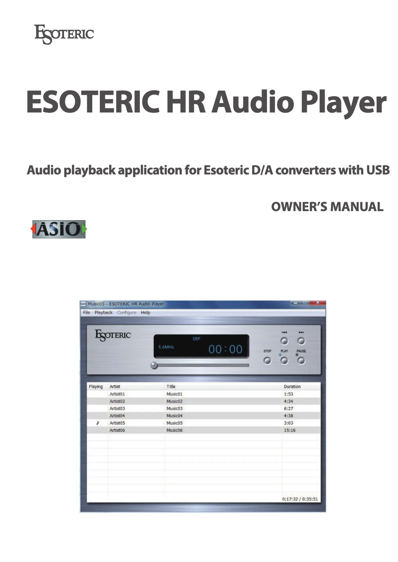 Page 1 of the manual User Manual Esoteric HR Audio Player