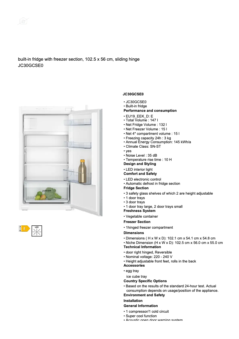 Page 1 of the manual Technical Sheet Junker JC30GCSE0