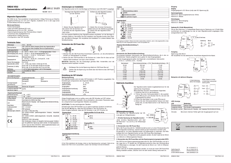 First page image of the manual for Sineax VS52