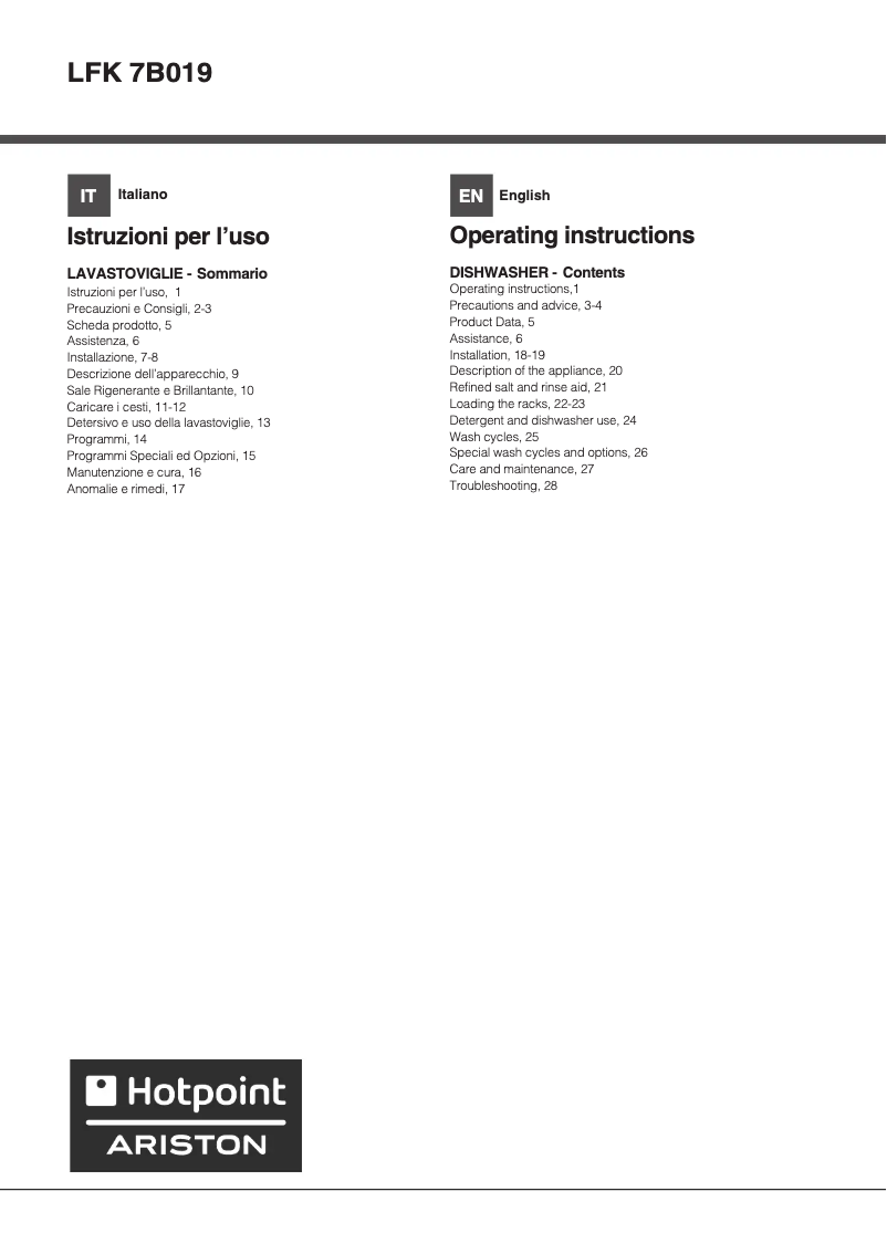 First page image of the manual for LFK 7B019