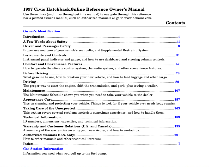 Page 1 of the manual User Manual Honda Civic Hatchback (1997)
