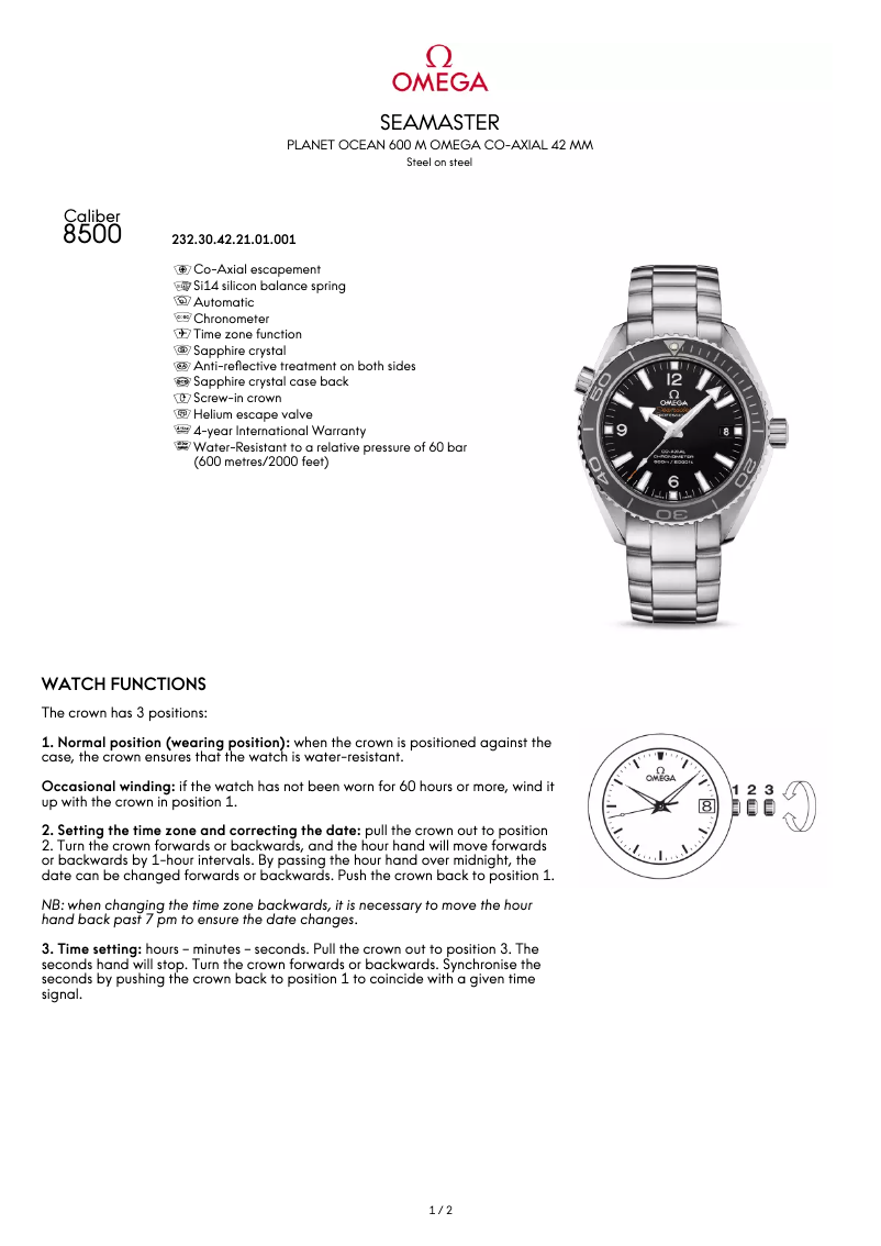 Page 1 of the manual User Manual Omega Seamaster Planet Ocean 600M