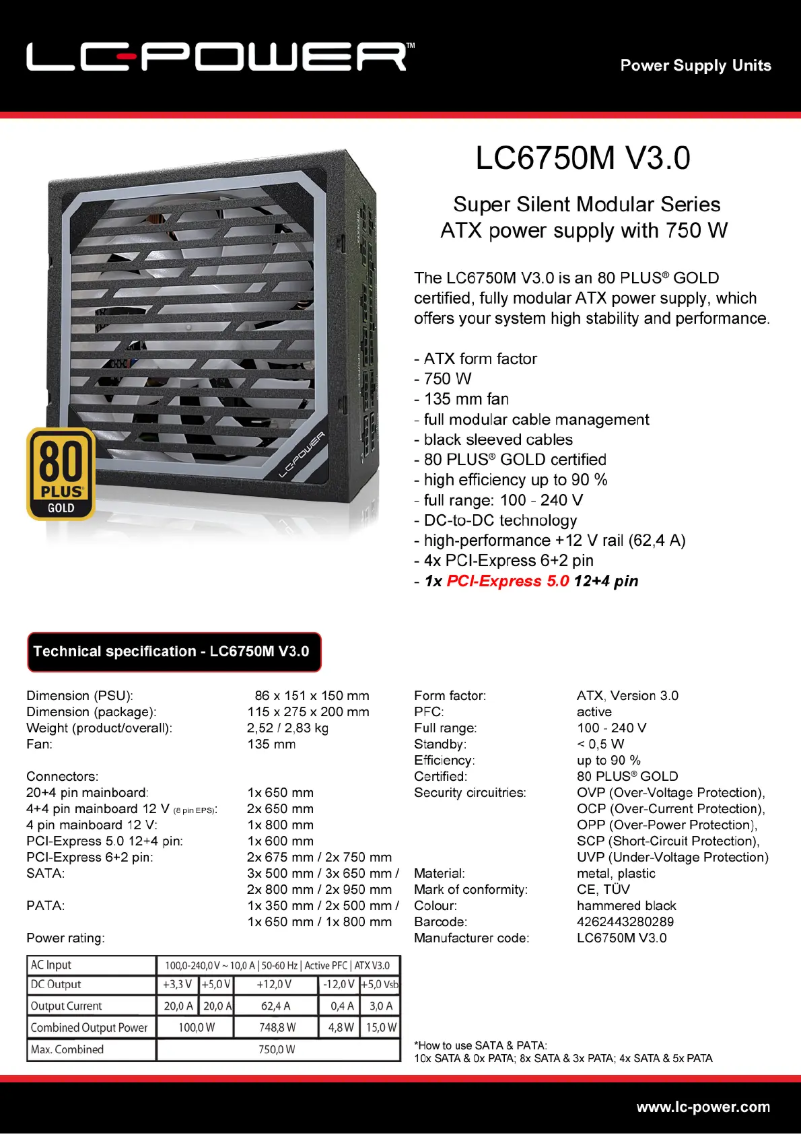 Page 1 of the manual Technical Sheet LC-Power LC6750M V3.0