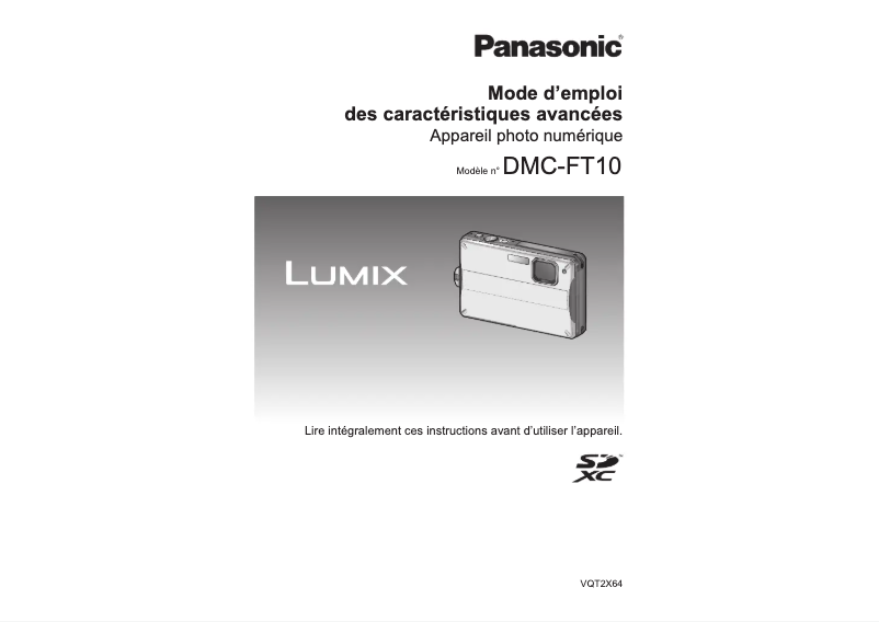 First page image of the manual for Lumix DMC-FT10
