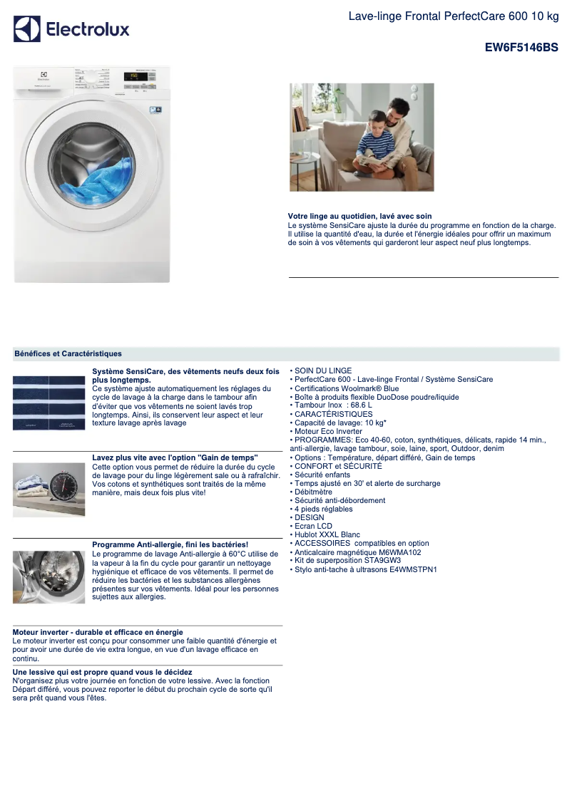Page 1 of the manual Technical Sheet Electrolux EW6F5146BS