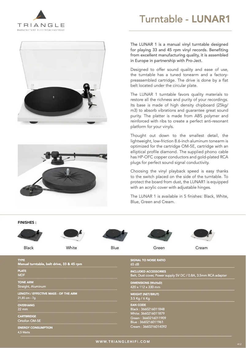 First page image of the manual for Lunar 1