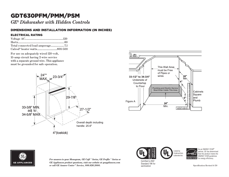 Page 1 of the manual Technical Sheet GE GDT630PGMBB