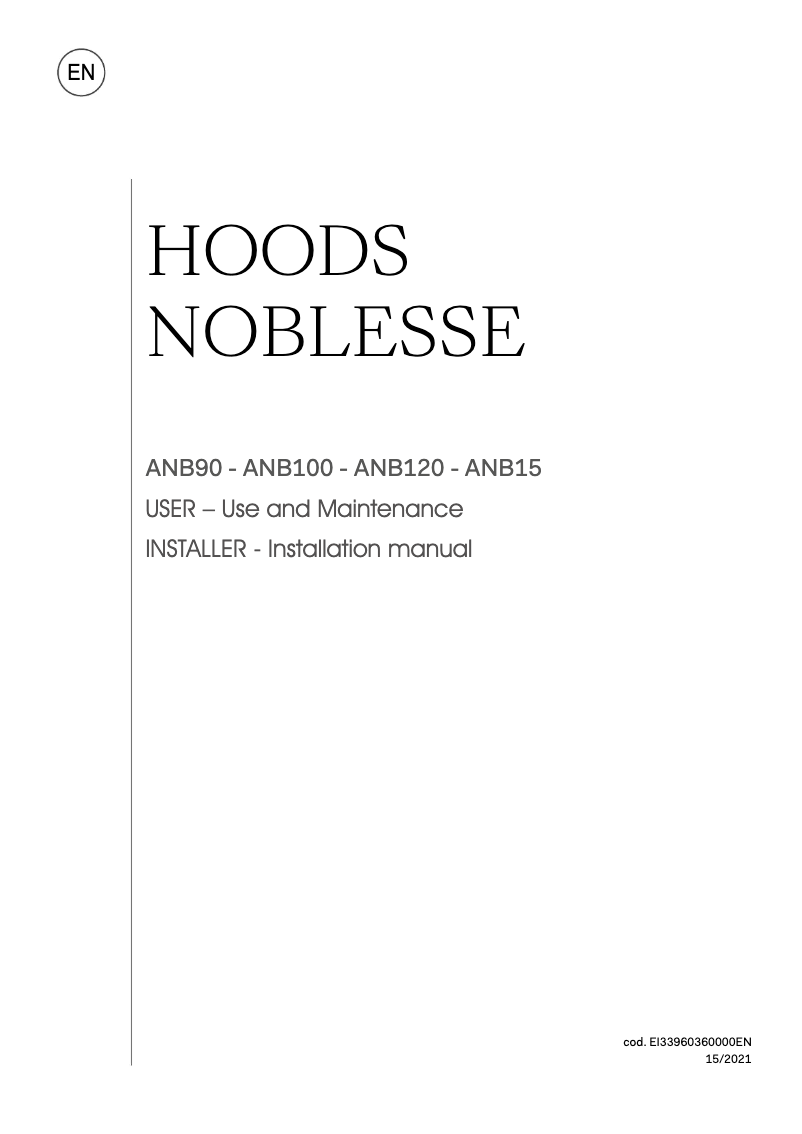 Page 1 of the manual User Manual Ilve ANB100WHC