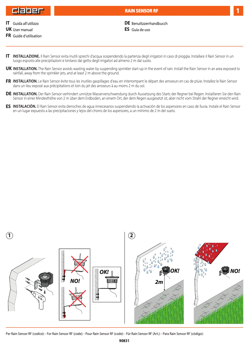 First page image of the manual for Rain Sensor RF 90915