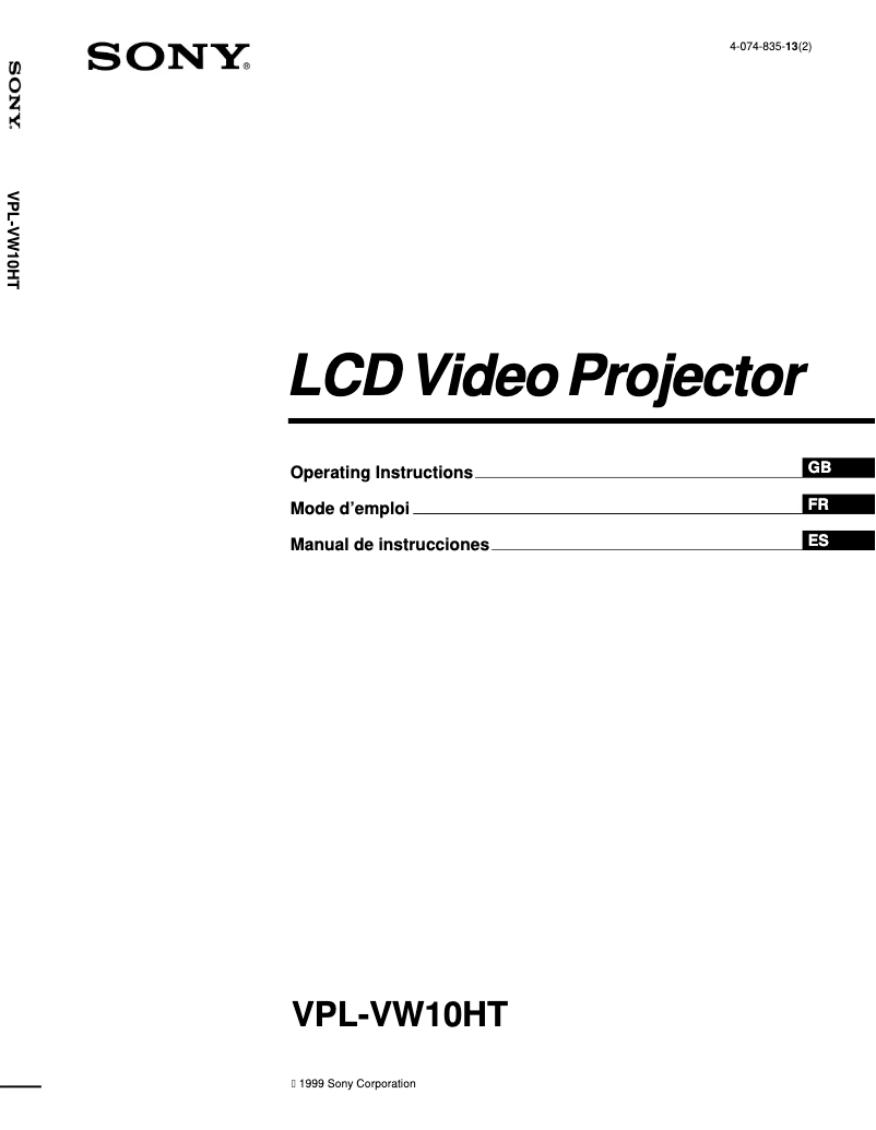 Page 1 of the manual User Manual Sony VPL-VW10HT