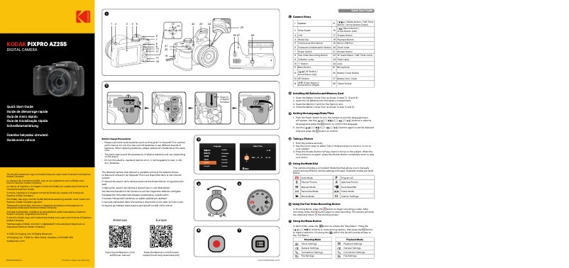 Page 1 of the manual Quick Start Guide Kodak PixPro AZ255
