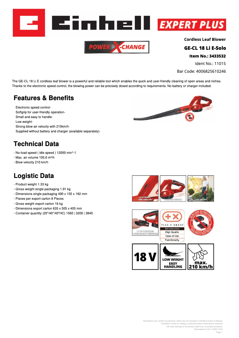 First page image of the manual for GE-CL 18 Li E-Solo