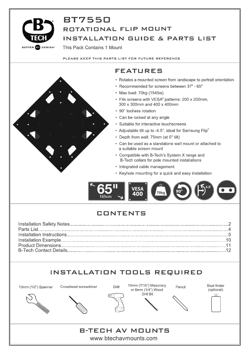 Page 1 of the manual Instruction Manual B-Tech BT7550